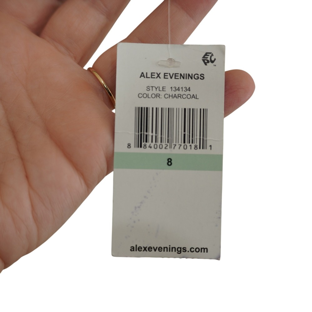 Alex Evenings NEW Size 8 Charcoal Gray Embellished Brooch Sheath Cocktail Dress - Picture 6 of 9